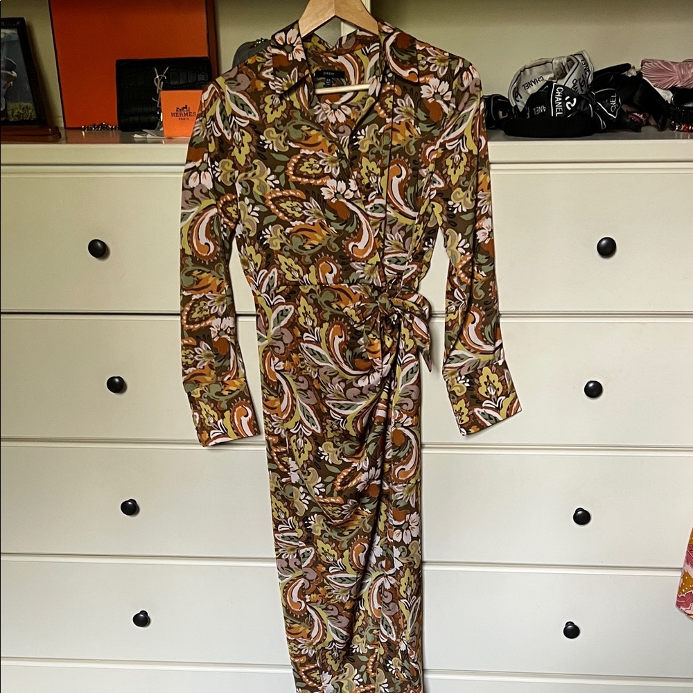 Revolve Drew Floral Paisley Wrap Dress in Olive and Brown XS